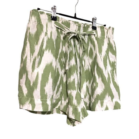 Anthropologie Linen Paper Bag Drew Striped Shorts Green White Size Medium - Picture 6 of 6